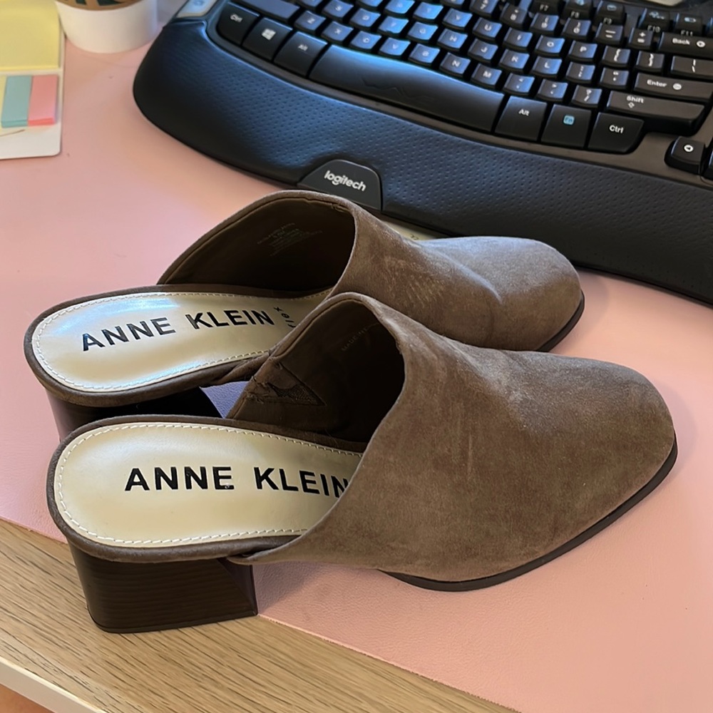Suede block heel mule by Anne Klein